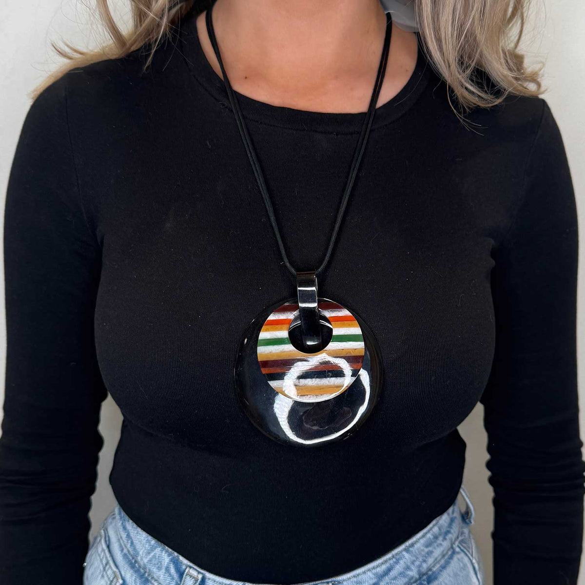 Serafina Collection Striped Print Pendant Necklace, Orange and Black