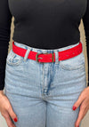 Serafina Collection Buckled Faux Leather Belt, Red