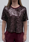 Oui Sequin Two-Tone T-Shirt, Wine