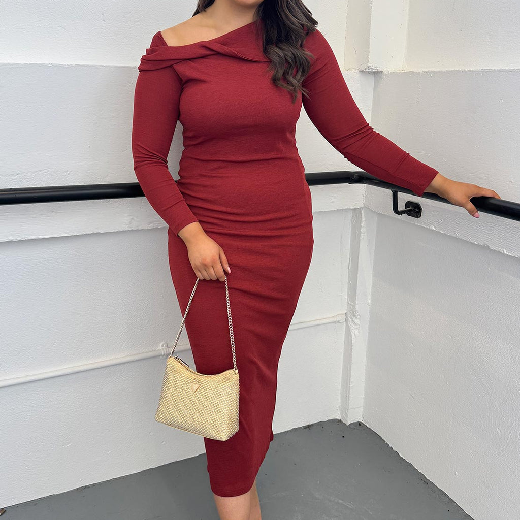 red bardot dress topshop TopShop Size 10 Laser Cut Bardot Dress in Berry Red $236