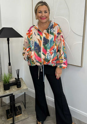 Malissa J One Size Tropical Print Hooded Jacket, Multi Coloured