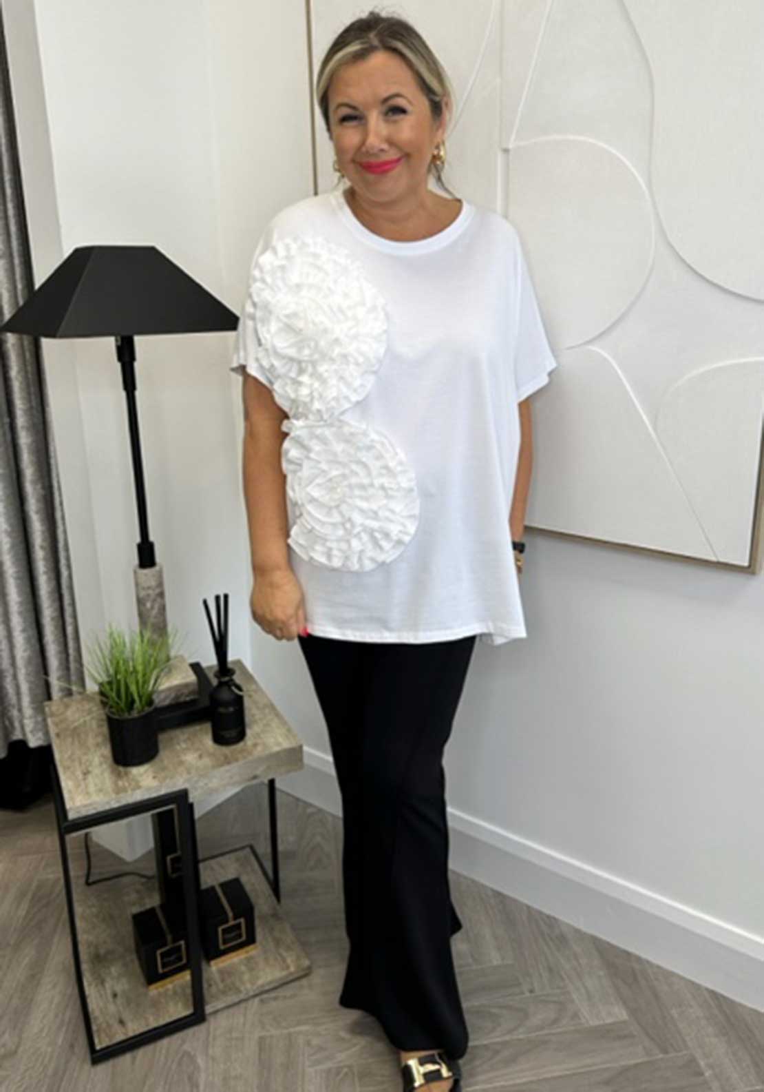 Malissa J One Size Fabric Flower T-Shirt, White