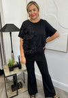 Malissa J One Size Fabric Flower T-Shirt, Black