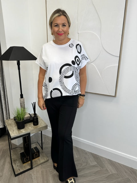 Malissa J One Size Embellished Disc Print T Shirt, White