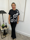 Malissa J One Size Embellished Disc Print T Shirt, Black