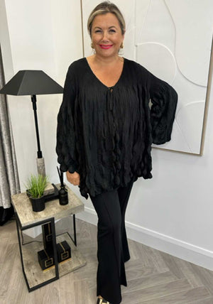 Malissa J One Size Bubble Effect Tie Front Cardigan, Black