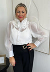 Malissa J One Size Frill Neck Sheer Blouse, Cream
