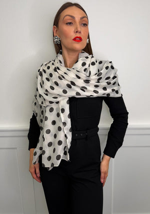 Serafina Polka Dot Lightweight Scarf, White