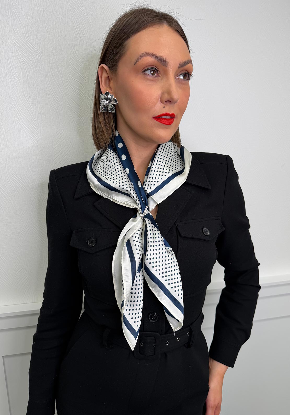 Serafina Polka Dot Neck Scarf, Navy