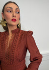 Serafina Collection Embroidered Long Sleeve Maxi Dress, Rust Orange
