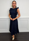 Serafina Collection Linen Frill Bodice Long Dress, Navy