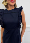 Serafina Collection Linen Frill Bodice Long Dress, Navy