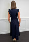 Serafina Collection Linen Frill Bodice Long Dress, Navy