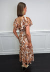Serafina Collection Leaf Print Frill Collar Midi Dress, Tan