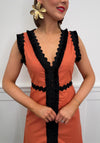 Serafina Collection Fringed Trim Linen Maxi Dress, Orange