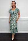 Serafina Collection Leaf Print Frill Collar Midi Dress, Green