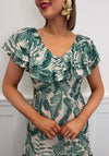 Serafina Collection Leaf Print Frill Collar Midi Dress, Green