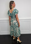 Serafina Collection Leaf Print Frill Collar Midi Dress, Green