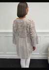 Serafina Collection Button Front Crochet Blouse, Taupe