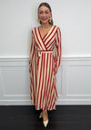 Serafina Striped Wrap Cotton Maxi Dress, Red & Beige