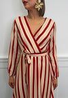 Serafina Striped Wrap Cotton Maxi Dress, Red & Beige