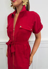 Serafina Zip Front Midi Dress, Dark Red