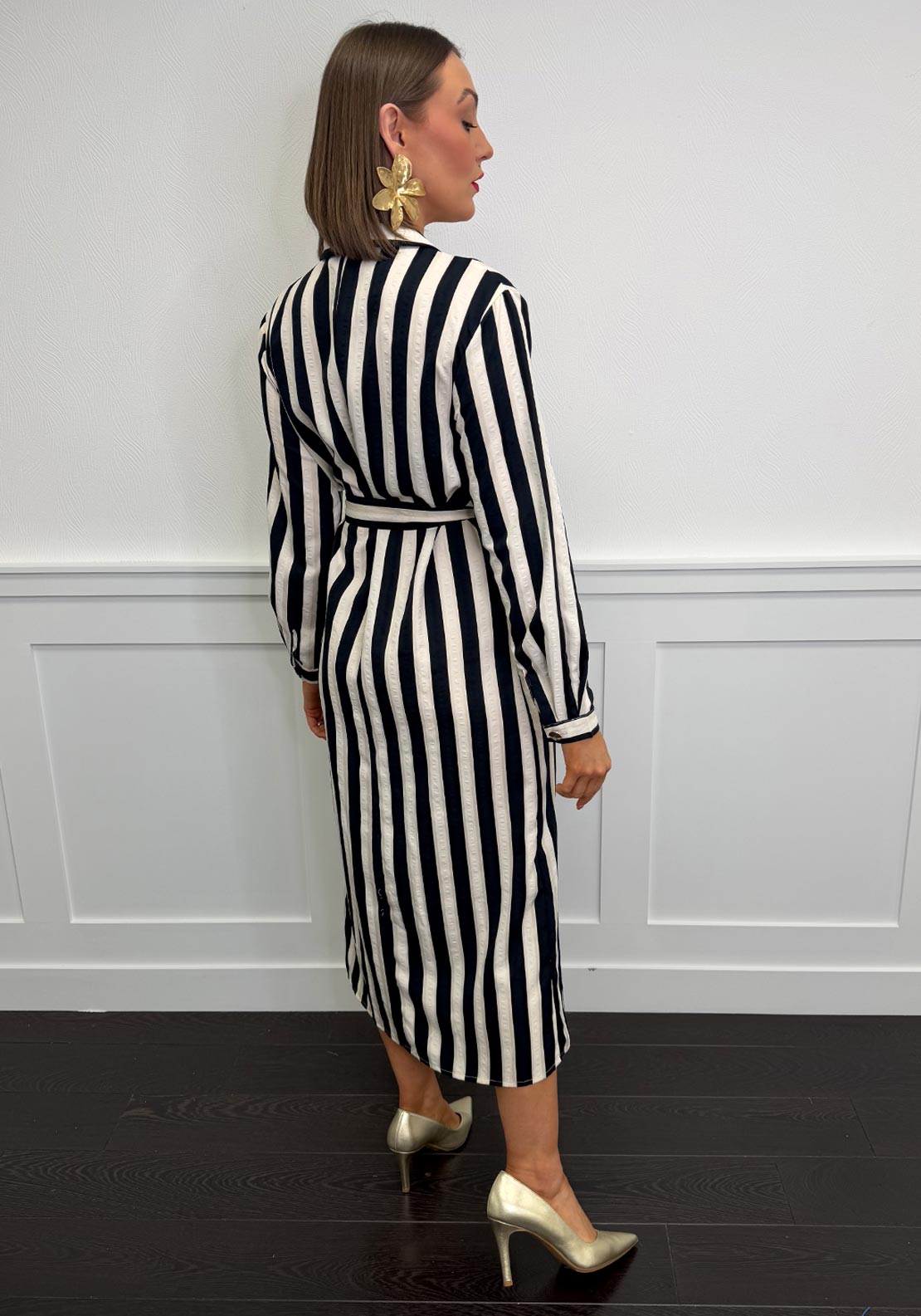 Serafina Collection Striped Long Sleeve Shirt Dress, Navy