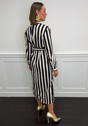 Serafina Collection Striped Long Sleeve Shirt Dress, Navy