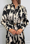 Serafina Abstract Print Belted Shirt Dress, Black & Cream