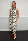 Serafina Polka Dot Sleeveless Belted Maxi Dress, Cream