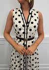 Serafina Polka Dot Sleeveless Belted Maxi Dress, Cream