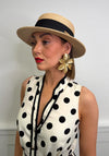 Serafina Woven Black Trim Fedora, Beige