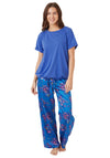 Indigo Sky Twilight Floral Satin and Jersey Pyjama Set, Blue