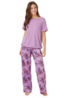Indigo Sky Twilight Floral Satin and Jersey Pyjama Set, Lilac