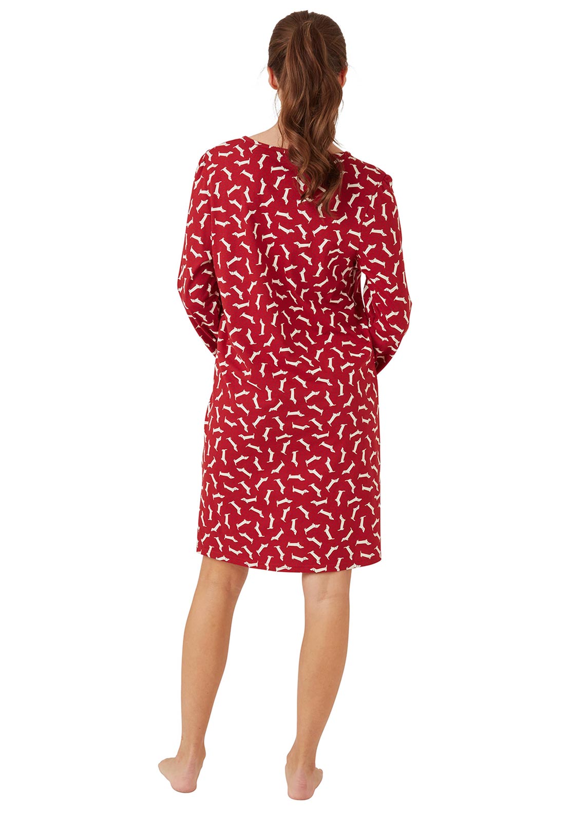 Indigo Sky Dachshund Long Sleeve Nightdress, Red