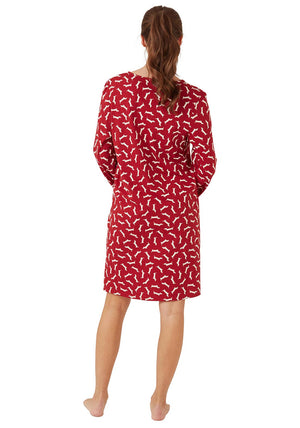 Indigo Sky Dachshund Long Sleeve Nightdress, Red