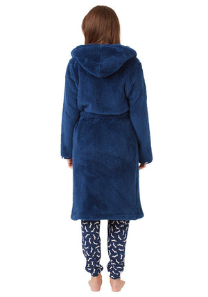 Indigo Sky Hooded Fleece Dressing Gown, Navy