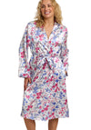 Indigo Sky Vibrant Floral Long Sleeve Satin Wrap Robe, White Multi