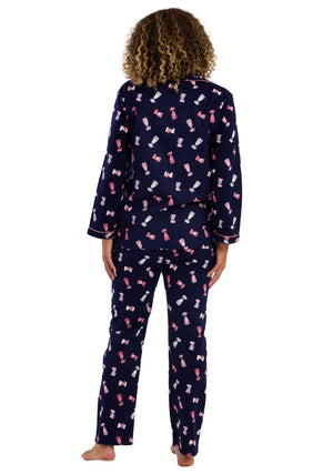 Indigo Sky Dog Print Brushed Cotton Pyjama Set, Navy