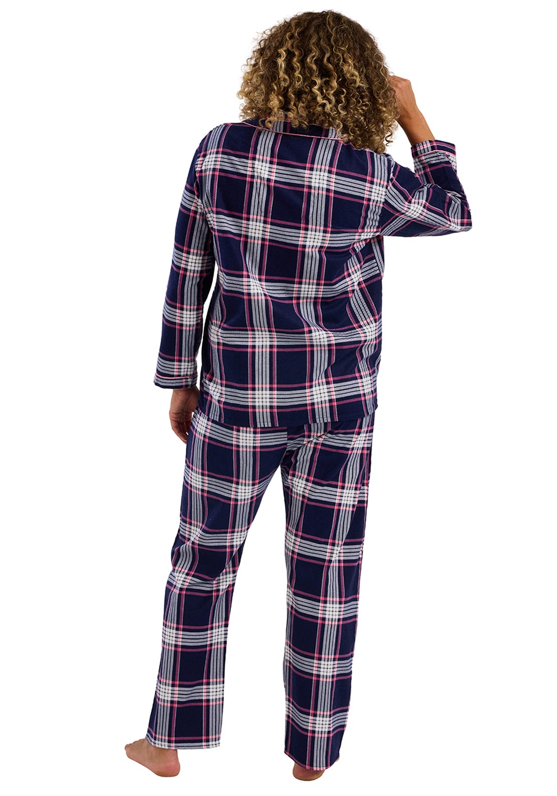 Indigo Sky Check Brushed Cotton Pyjama Set, Navy