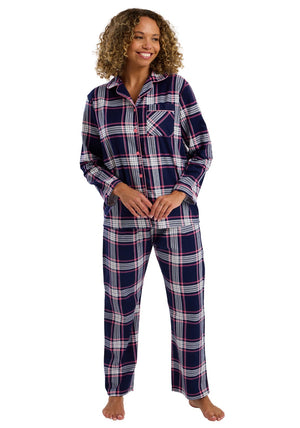 Indigo Sky Check Brushed Cotton Pyjama Set, Navy