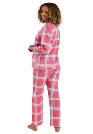 Indigo Sky Check Brushed Cotton Pyjama Set, Pink