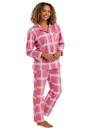 Indigo Sky Check Brushed Cotton Pyjama Set, Pink