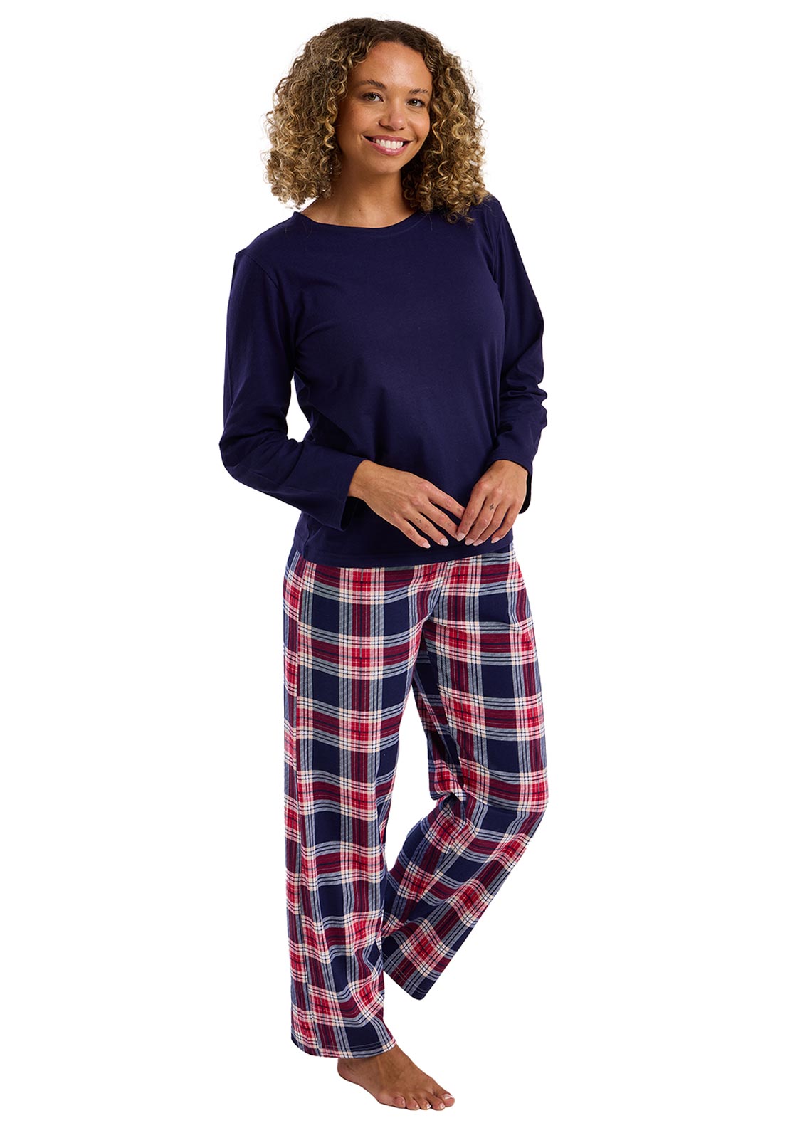 Indigo Sky Rose Check Long Sleeve Pyjama Set, Navy