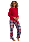 Indigo Sky Rose Check Long Sleeve Pyjama Set, Red