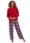 Indigo Sky Rose Check Long Sleeve Pyjama Set, Red