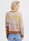 Ichi Colour Block Knit Cardigan, Tan Multi