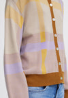 Ichi Colour Block Knit Cardigan, Tan Multi
