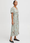 Ichi Printed Drawstring Waist Maxi Dress, Mint Multi