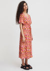 Ichi Printed Drawstring Waist Maxi Dress, Pink Multi